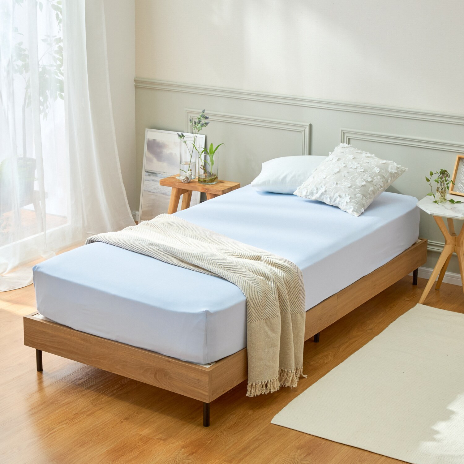 ｎｉｓｈｉｋａｗａ　西川 タテにもヨコにも伸びる 抗菌・消臭 コットンレーヨン のびのびフィットシーツ ＜Ｌ＞