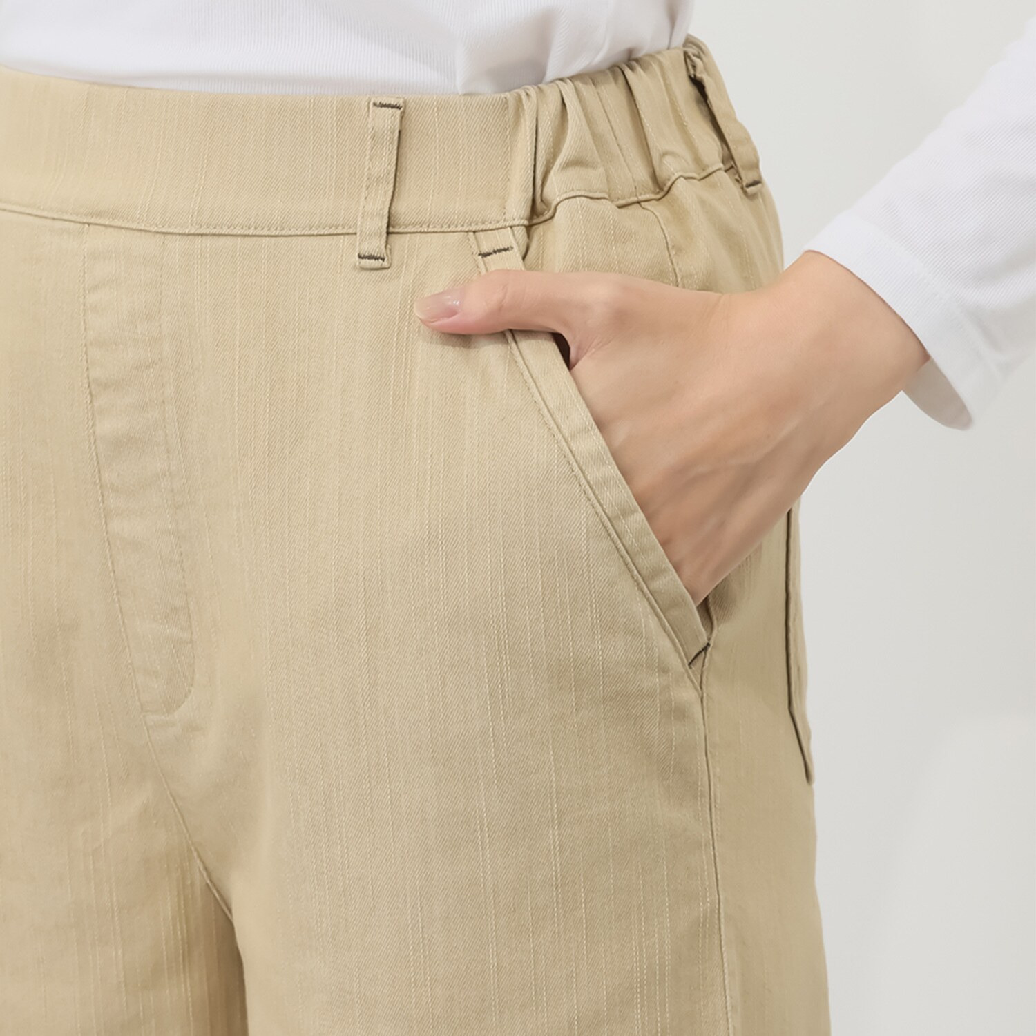 アトリエール コットン混 ハイストレッチ 裾ダブルワイドパンツ