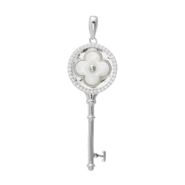 ルチェルーナ シルバー マザーオブパール＆ＣＺ パフィークローバー キーデザイン ペンダントトップ