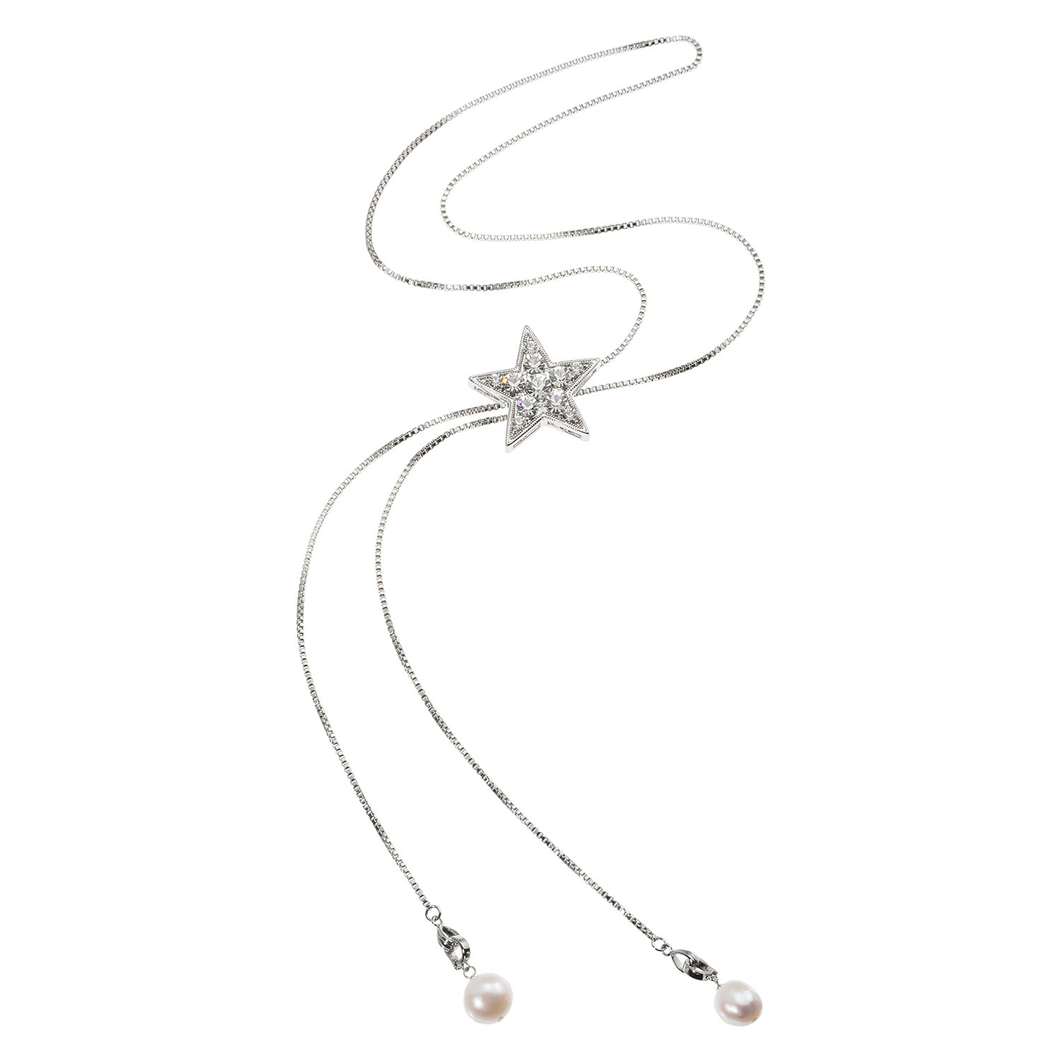 エアリーフェアリー プレシオサ社製 クリスタルガラス スターモティーフ スライド ロングネックレス＆ 淡水パールチャーム