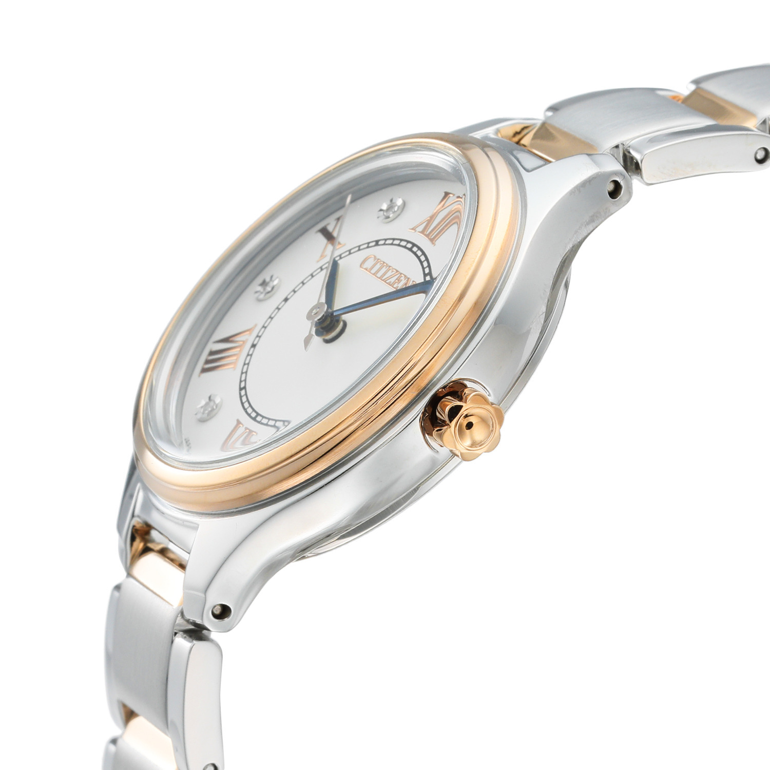 シチズン ６ポイントダイヤモンド ラウンドフェイス ステンレスベルト ソーラーウォッチ ＜コンビカラー＞