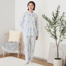 ナルエー 綿１００％スムース カトラリー柄 フリルナイトウェア 上下セット