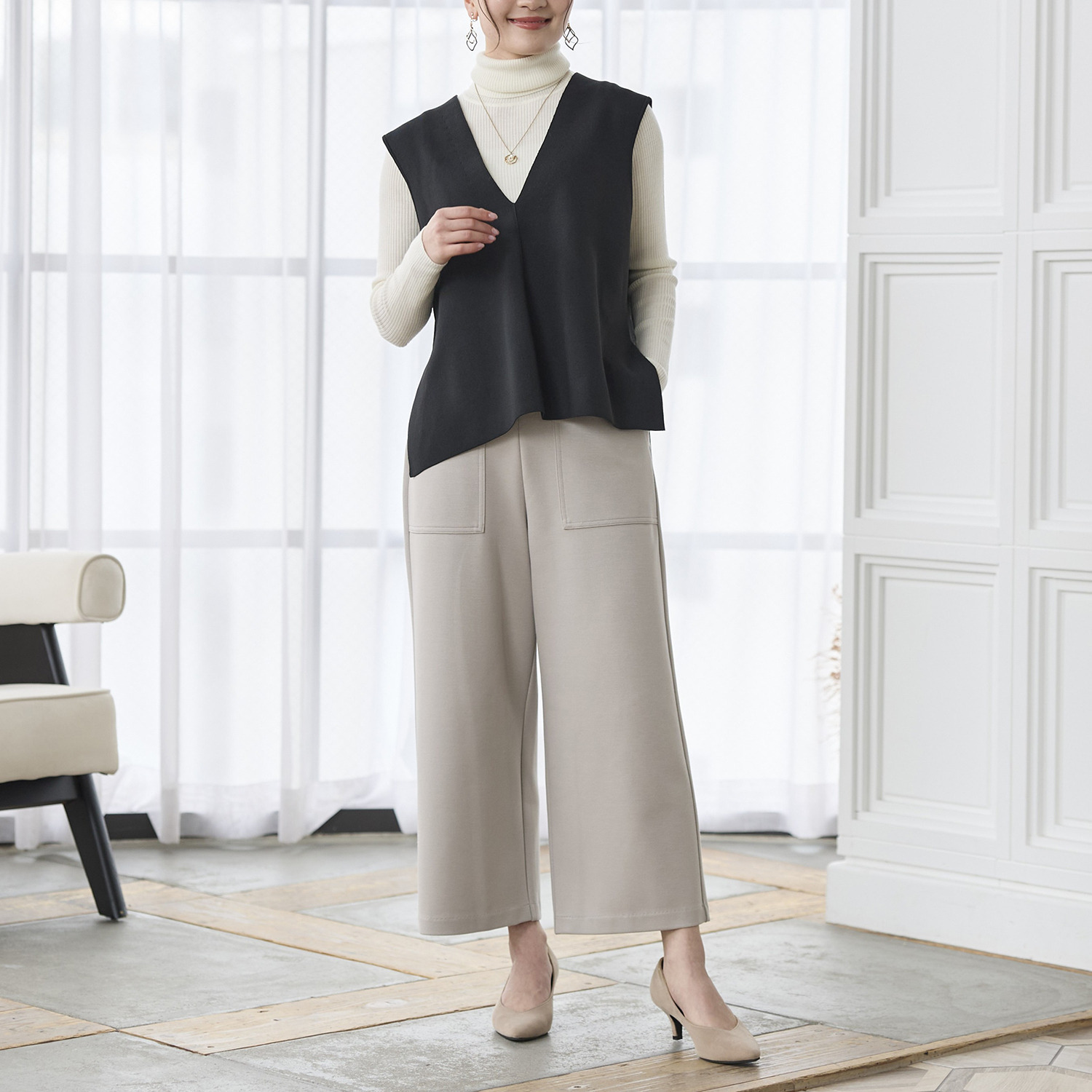 ＴＡＫＵＭＩＢＡ 吸湿発熱 クロスウォーム ベイカーワイドパンツ