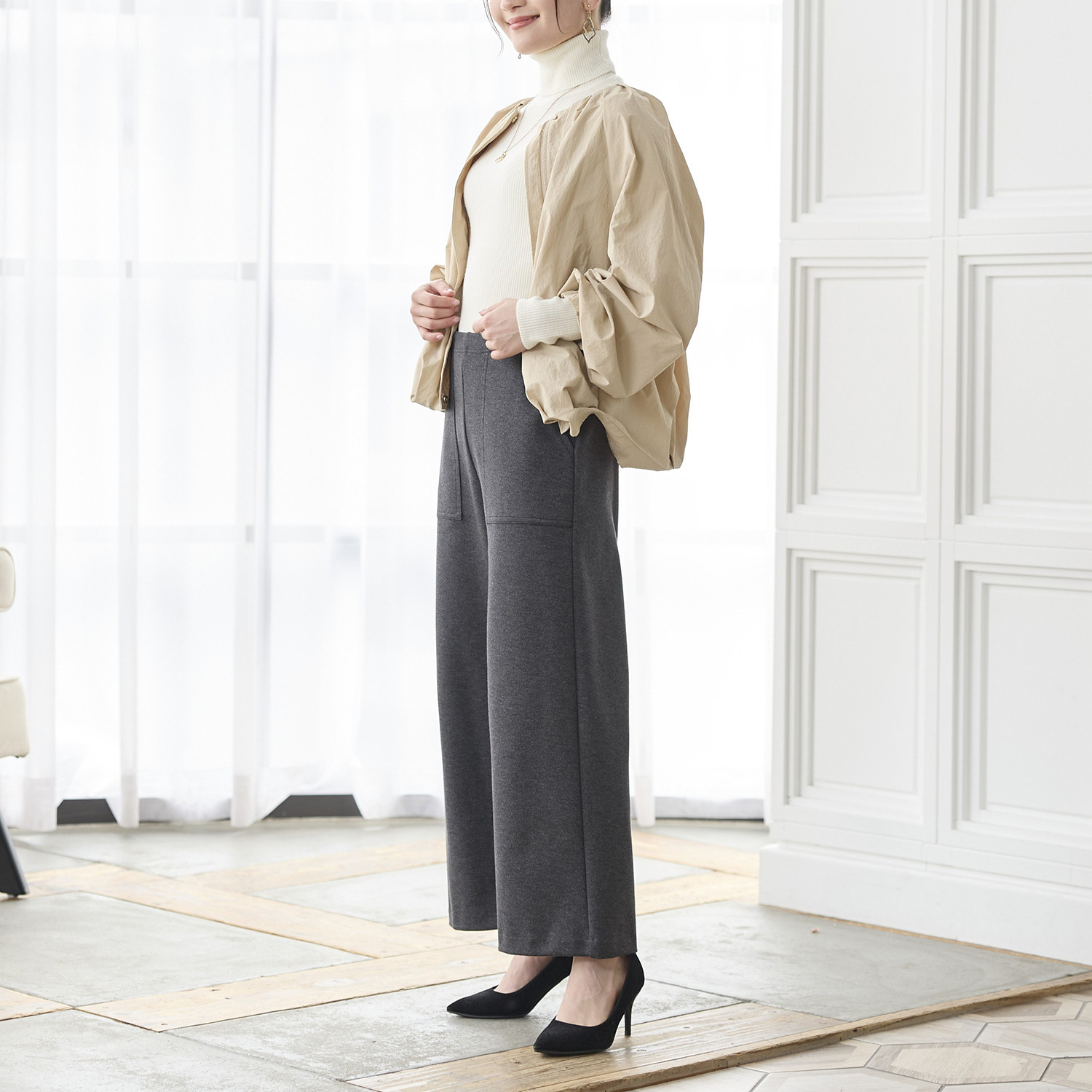 ＴＡＫＵＭＩＢＡ 吸湿発熱 クロスウォーム ベイカーワイドパンツ