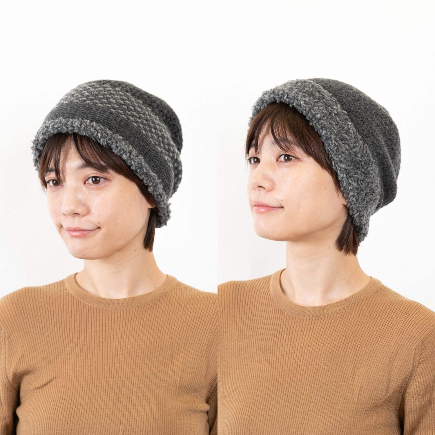 ベル・モード リバーシブルで ４通り楽しめる！ 日本製 タスマニアラムウール混 ニットワッチ