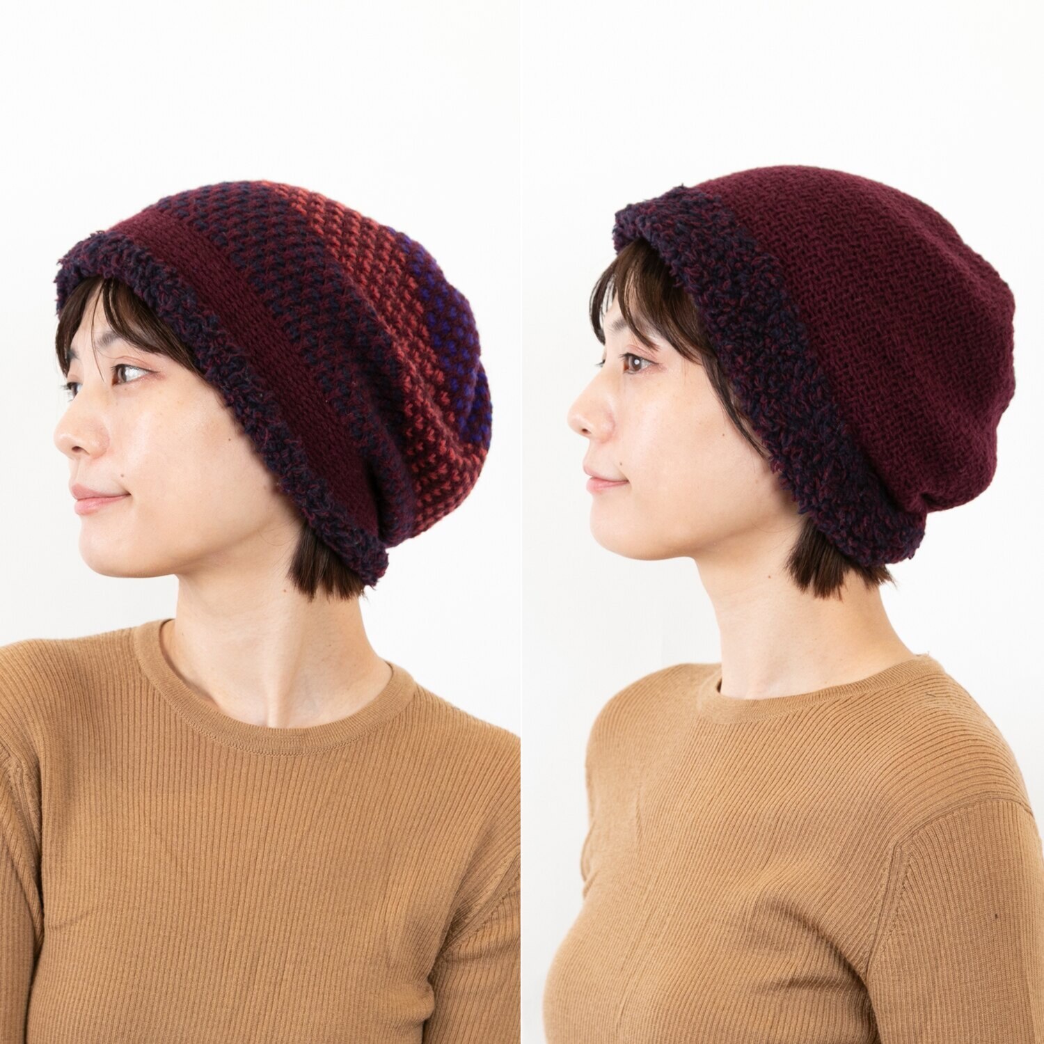 ベル・モード リバーシブルで ４通り楽しめる！ 日本製 タスマニアラムウール混 ニットワッチ