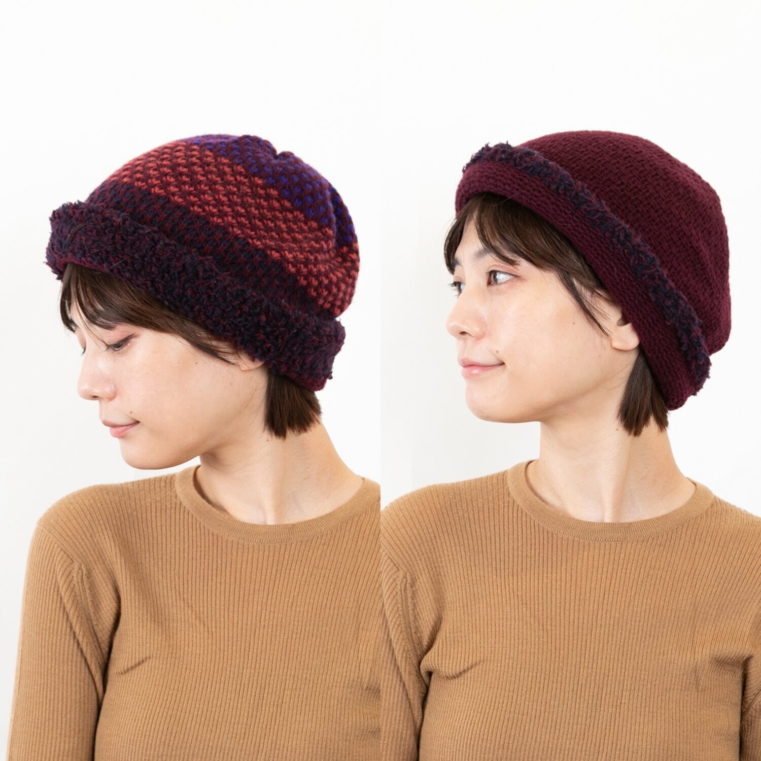 ベル・モード リバーシブルで ４通り楽しめる！ 日本製 タスマニアラムウール混 ニットワッチ