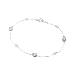 ブーレ シルバー 国産ベビーアコヤパール＆ 無調色ナチュラルグレー ベビーアコヤパール ステーションブレスレット