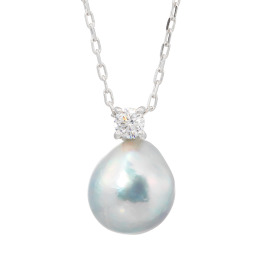 ブーレ シルバー 国産無調色 ナチュラルブルーグレー 大玉アコヤパール＆ＣＺ ペンダント