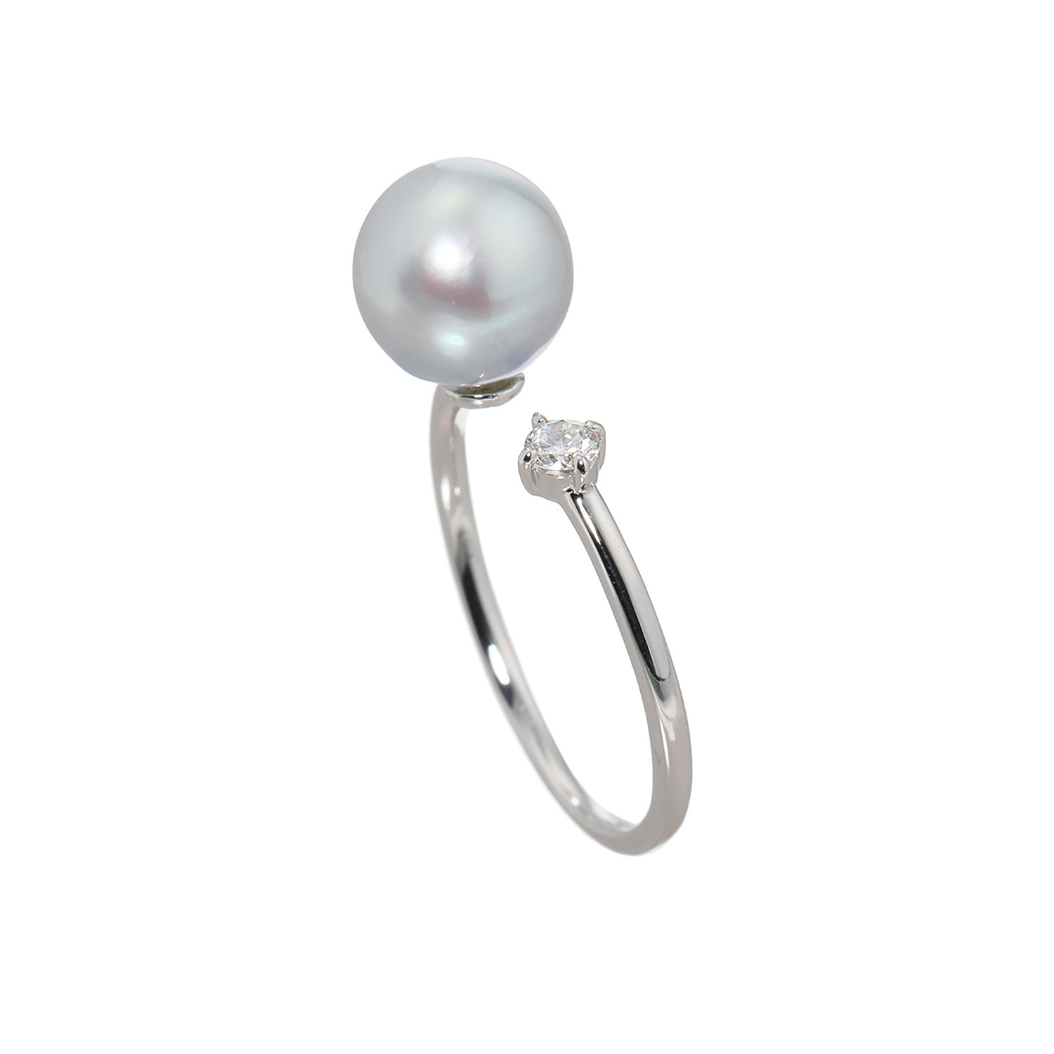 ブーレ シルバー 国産無調色 ナチュラルブルーグレー 大玉アコヤパール＆ＣＺ フォークリング