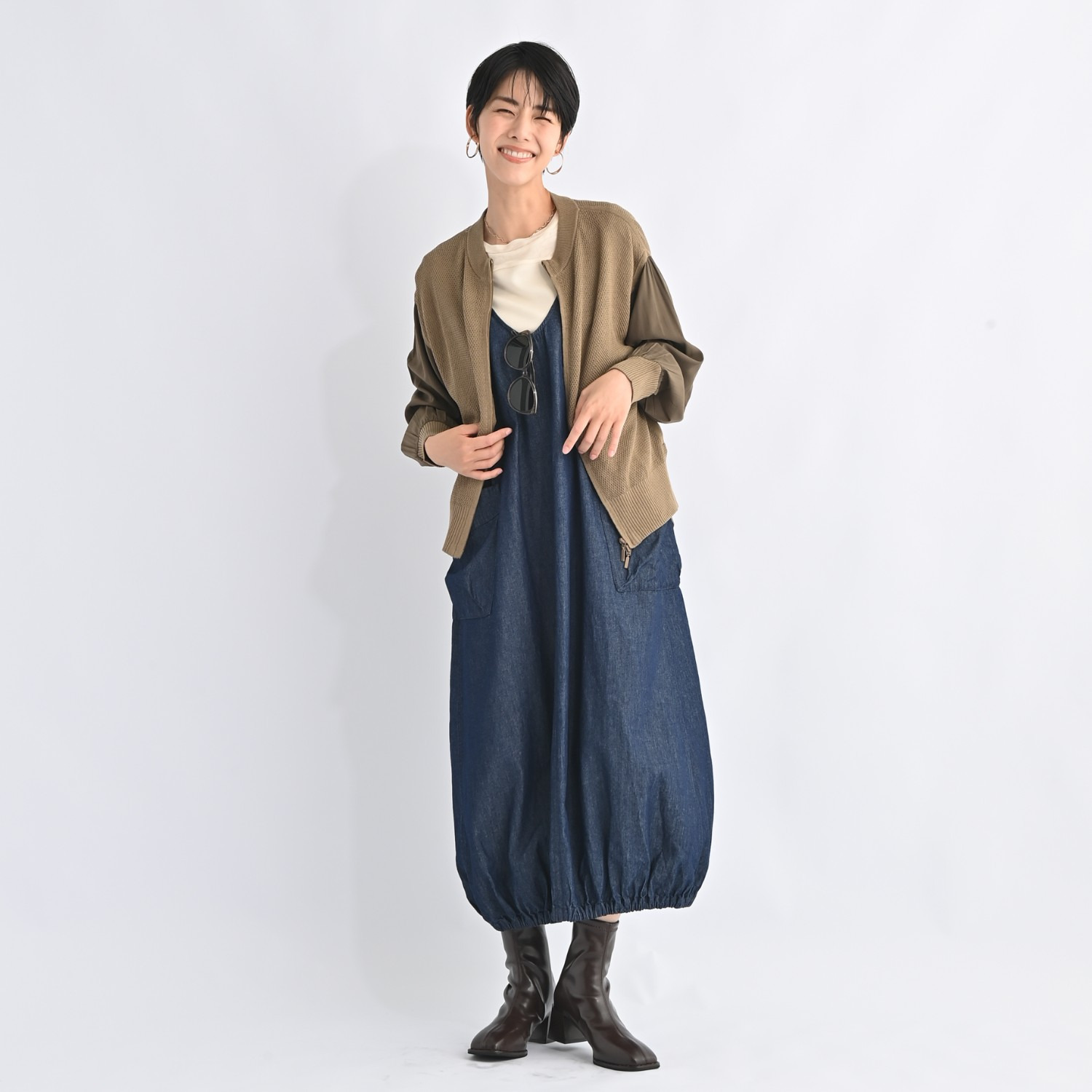 ゼラールスポーツ さっと羽織れておしゃれ！ リネン混タック編 布帛コンビブルゾン