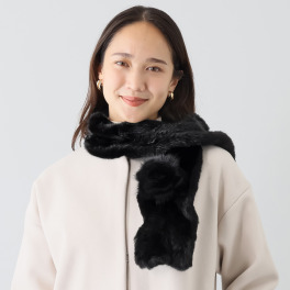 コサージュ付 ミンクヤーンマフラー