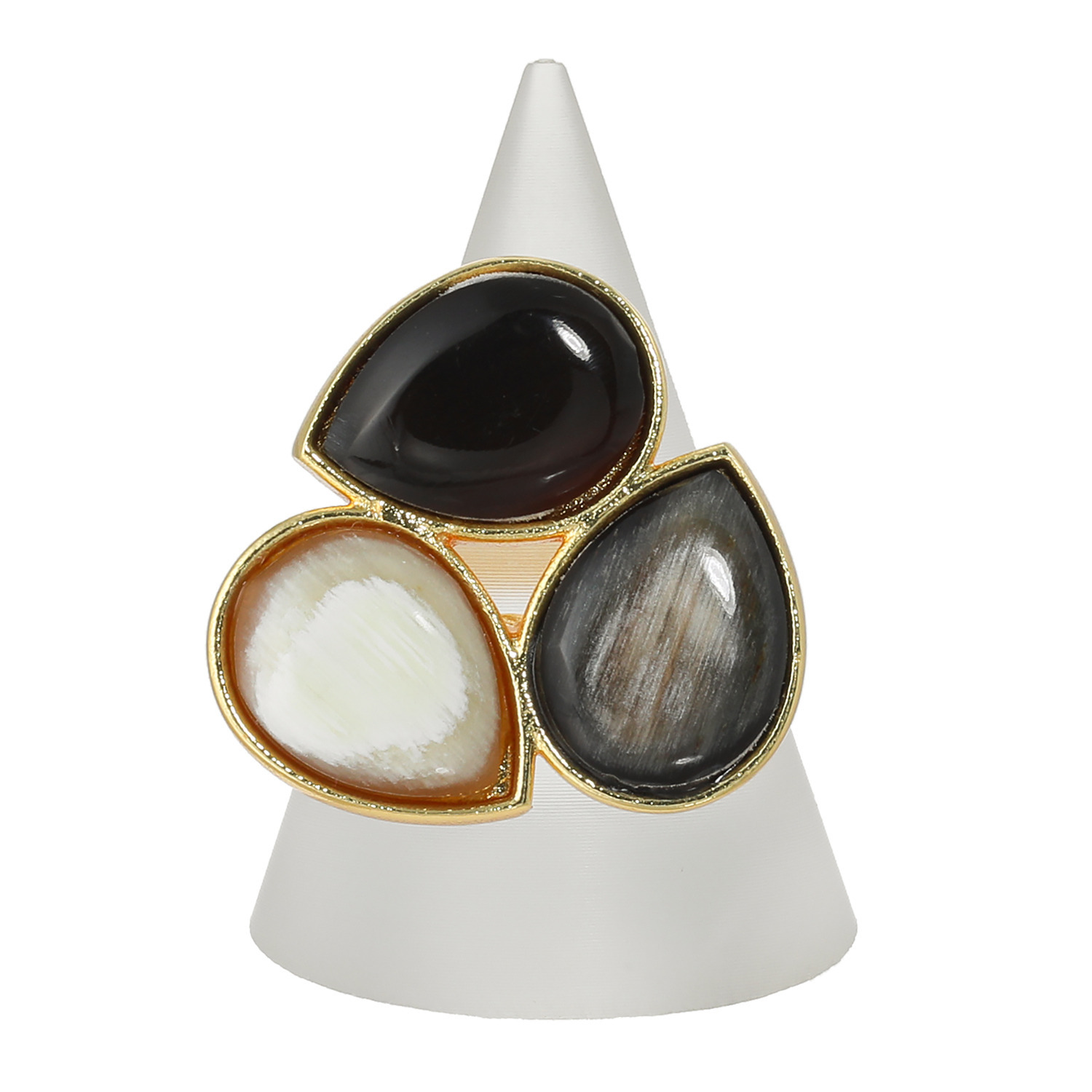 ミル・レーヴ 水牛 ペアシェイプ トリカラーデザイン リング