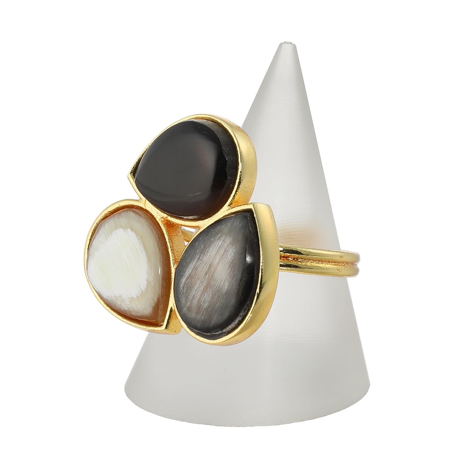 ミル・レーヴ 水牛 ペアシェイプ トリカラーデザイン リング