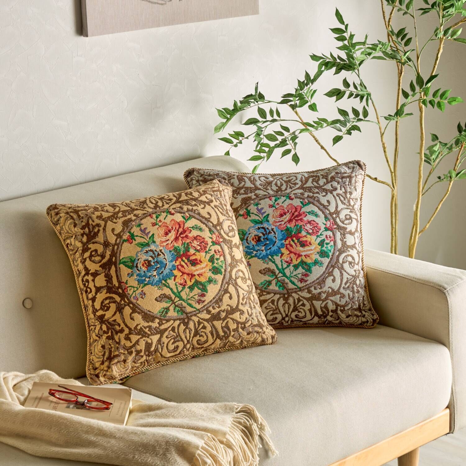 リバーシブル ゴブラン織クッション ２色組