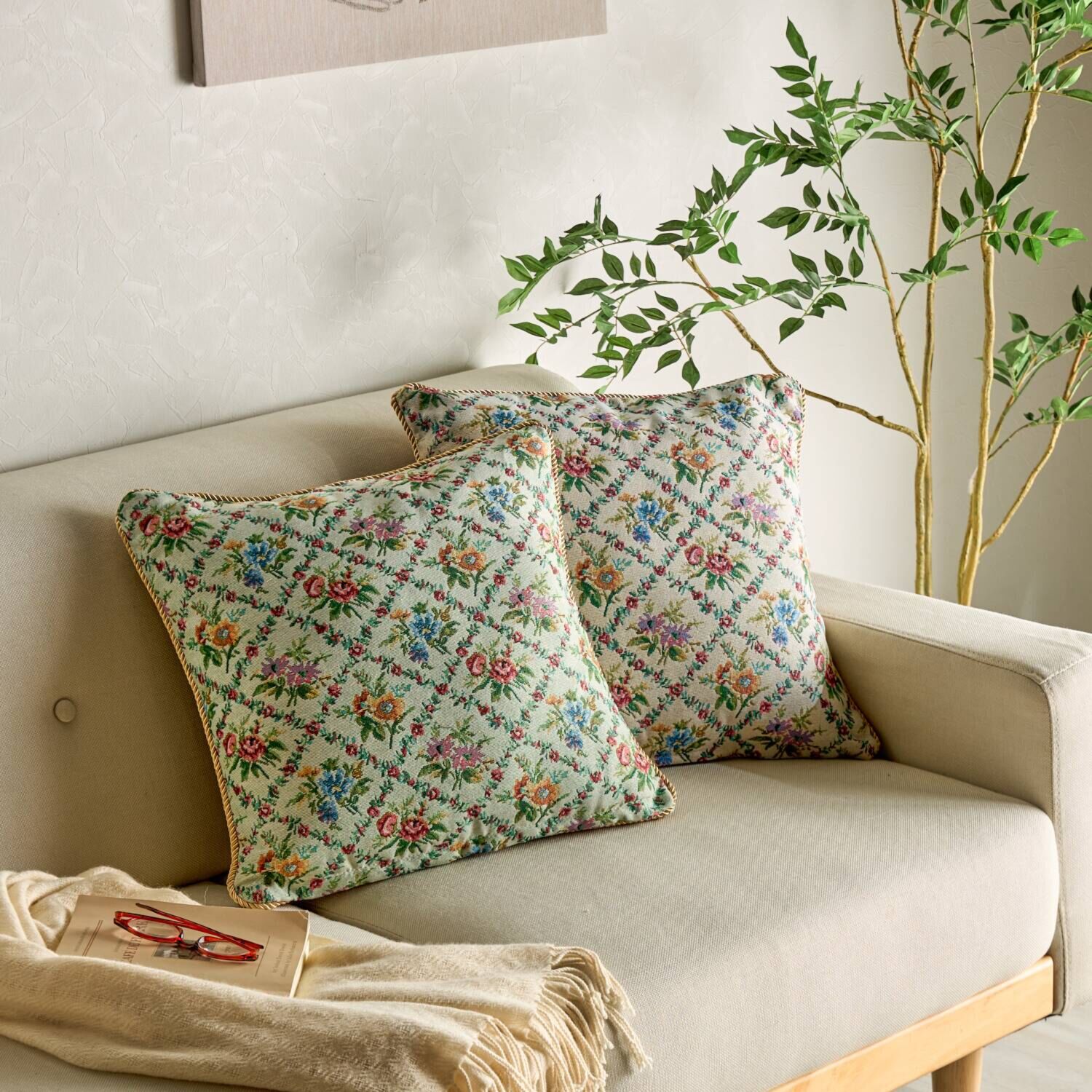 リバーシブル ゴブラン織クッション ２色組