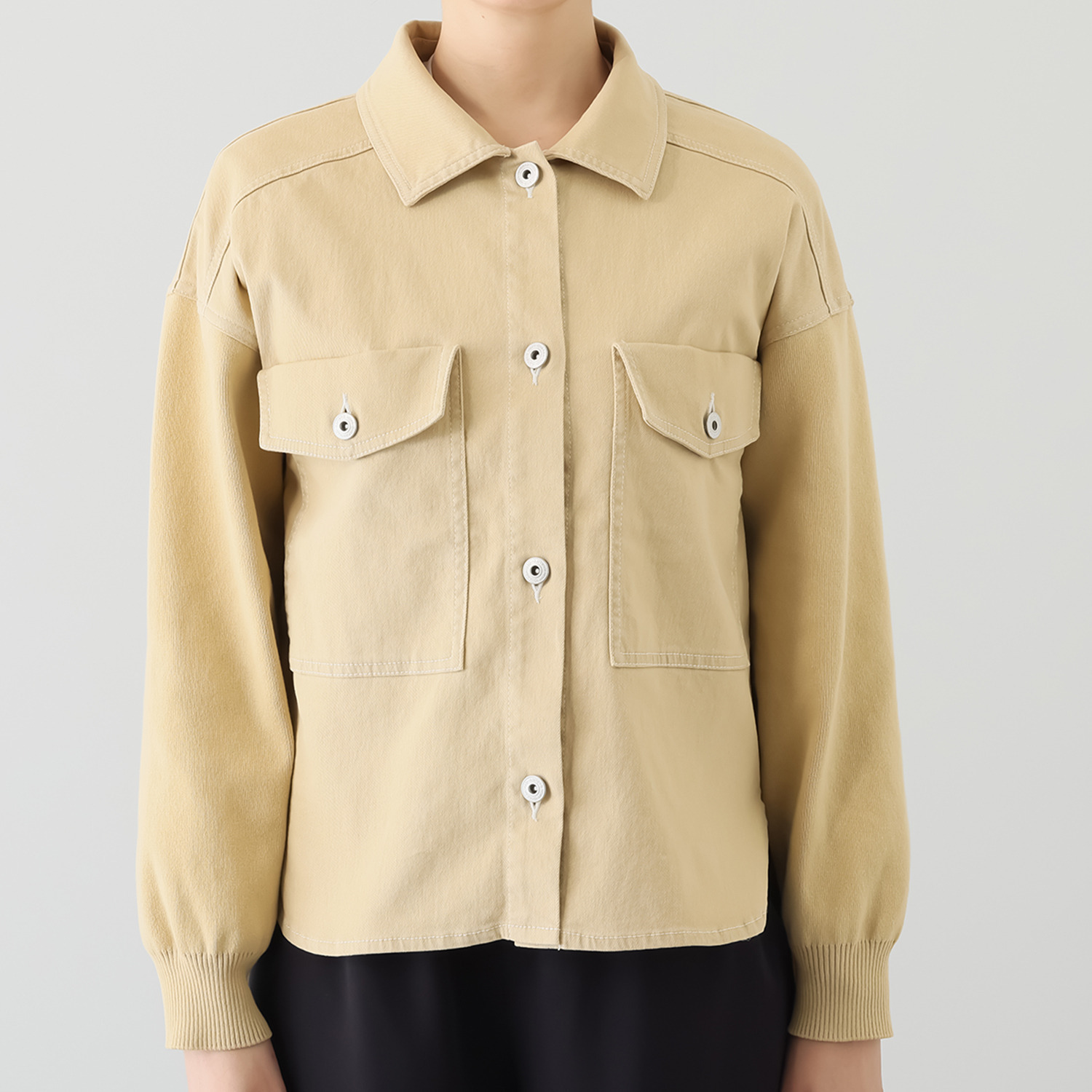 イシカワラボ★ヒトミ ストレッチデニム ニットスリーブアクセント Ｇジャン風ジャケット