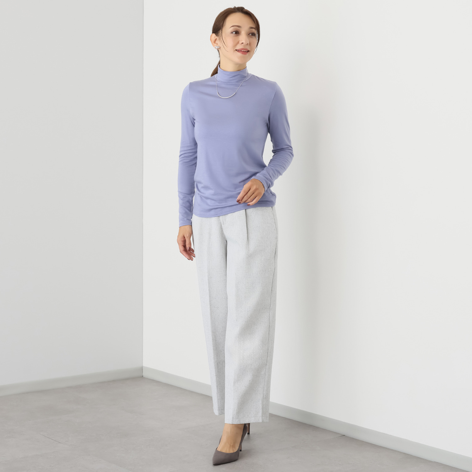 エイガールズ とろける肌触り スーパーストレッチ テンセルカシミヤ混 ハイネックプルオーバー