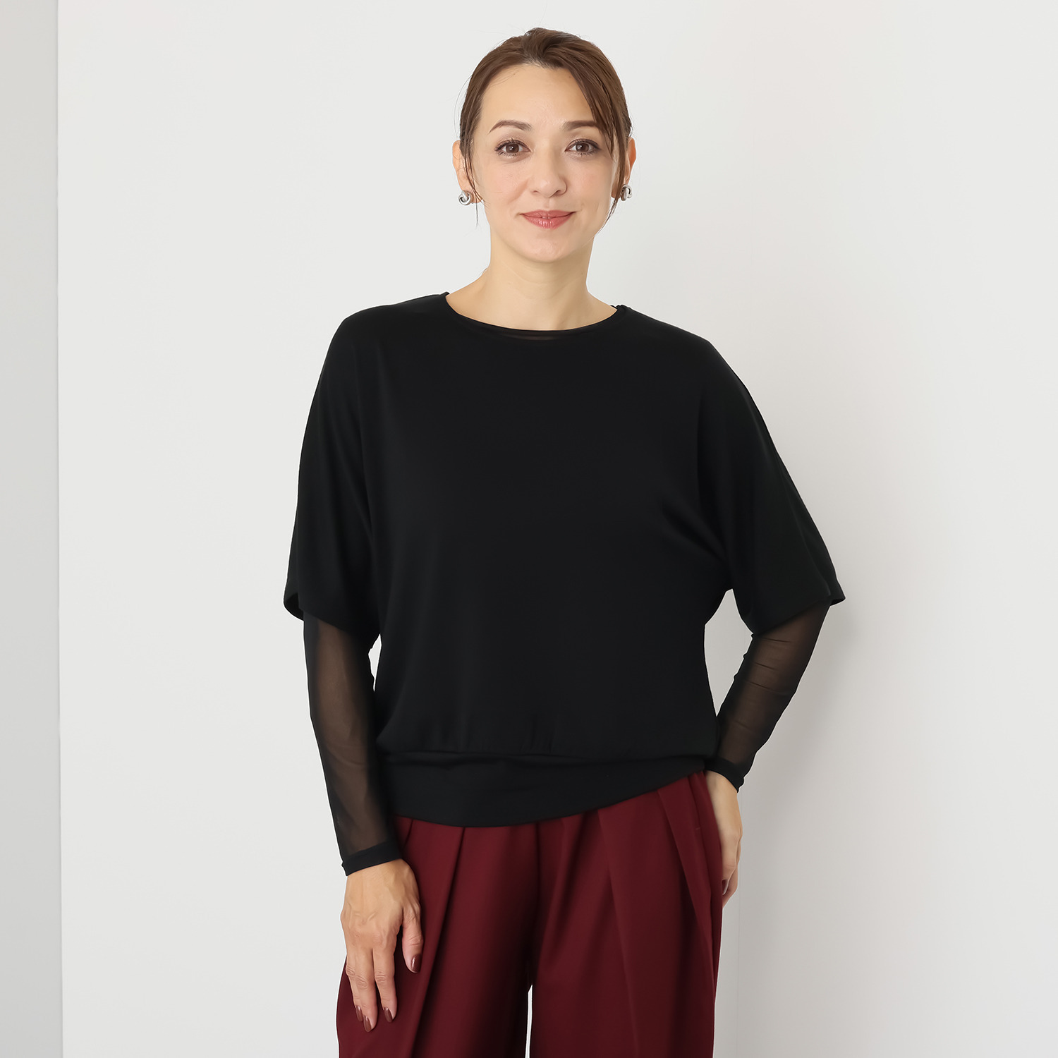 エイガールズ とろける肌触り スーパーストレッチ テンセルカシミヤ混 ドルマンプルオーバー