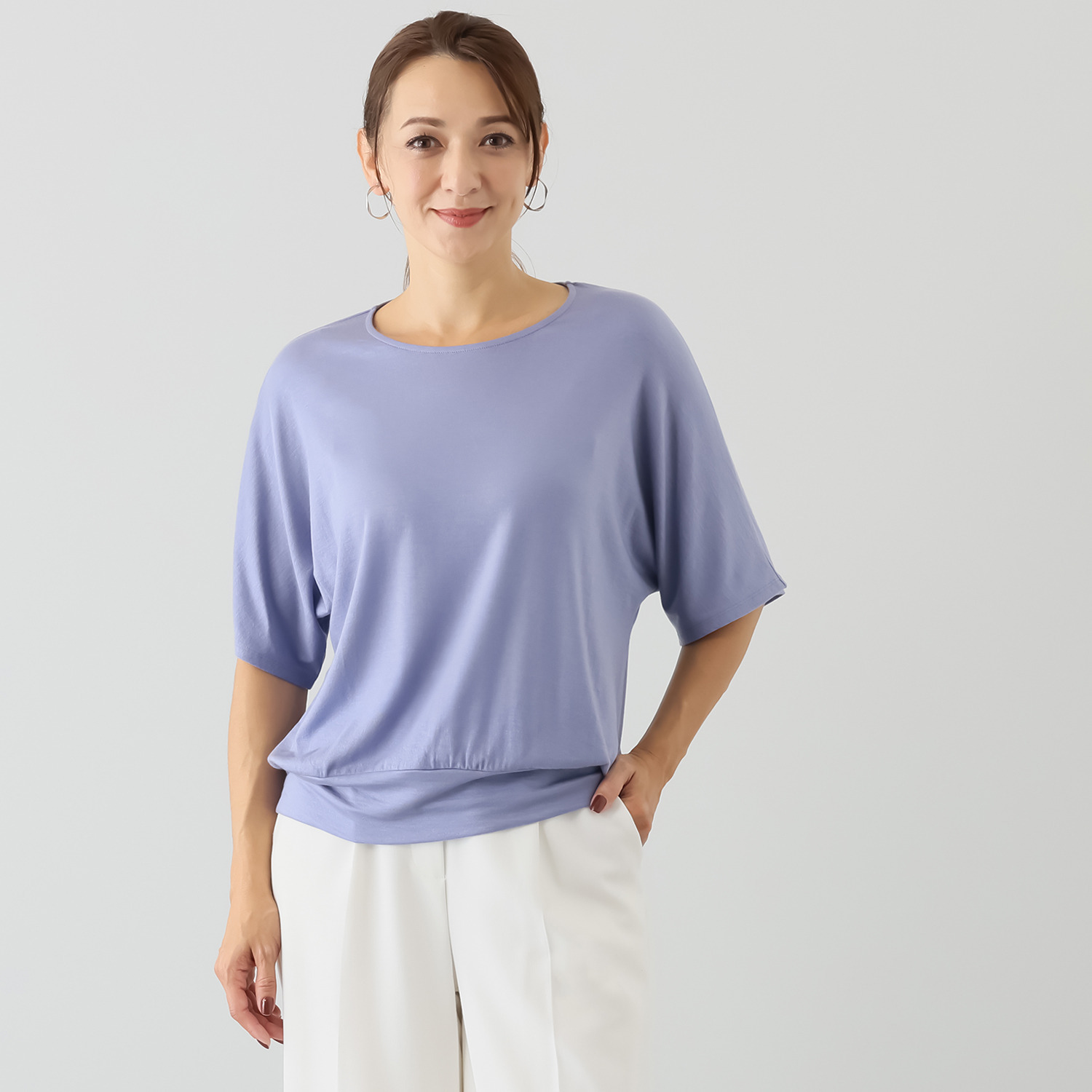 エイガールズ とろける肌触り スーパーストレッチ テンセルカシミヤ混 ドルマンプルオーバー