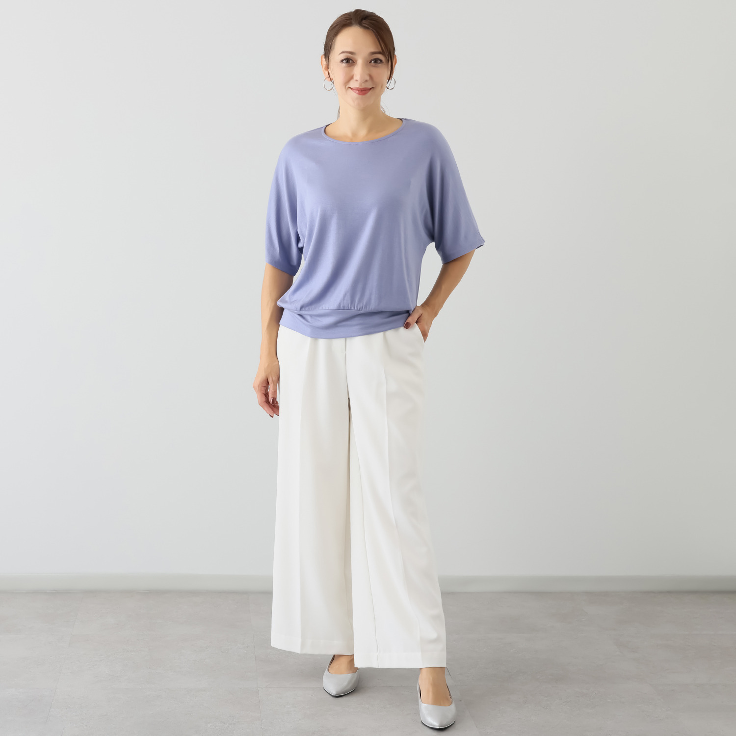 エイガールズ とろける肌触り スーパーストレッチ テンセルカシミヤ混 ドルマンプルオーバー