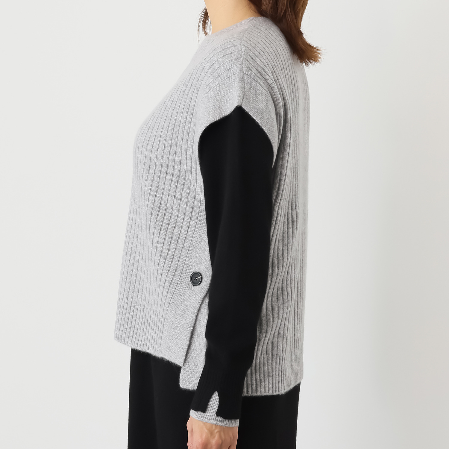 ナチュラム カシミヤ１００％ すっきり見えする リブ編ゆったりベスト