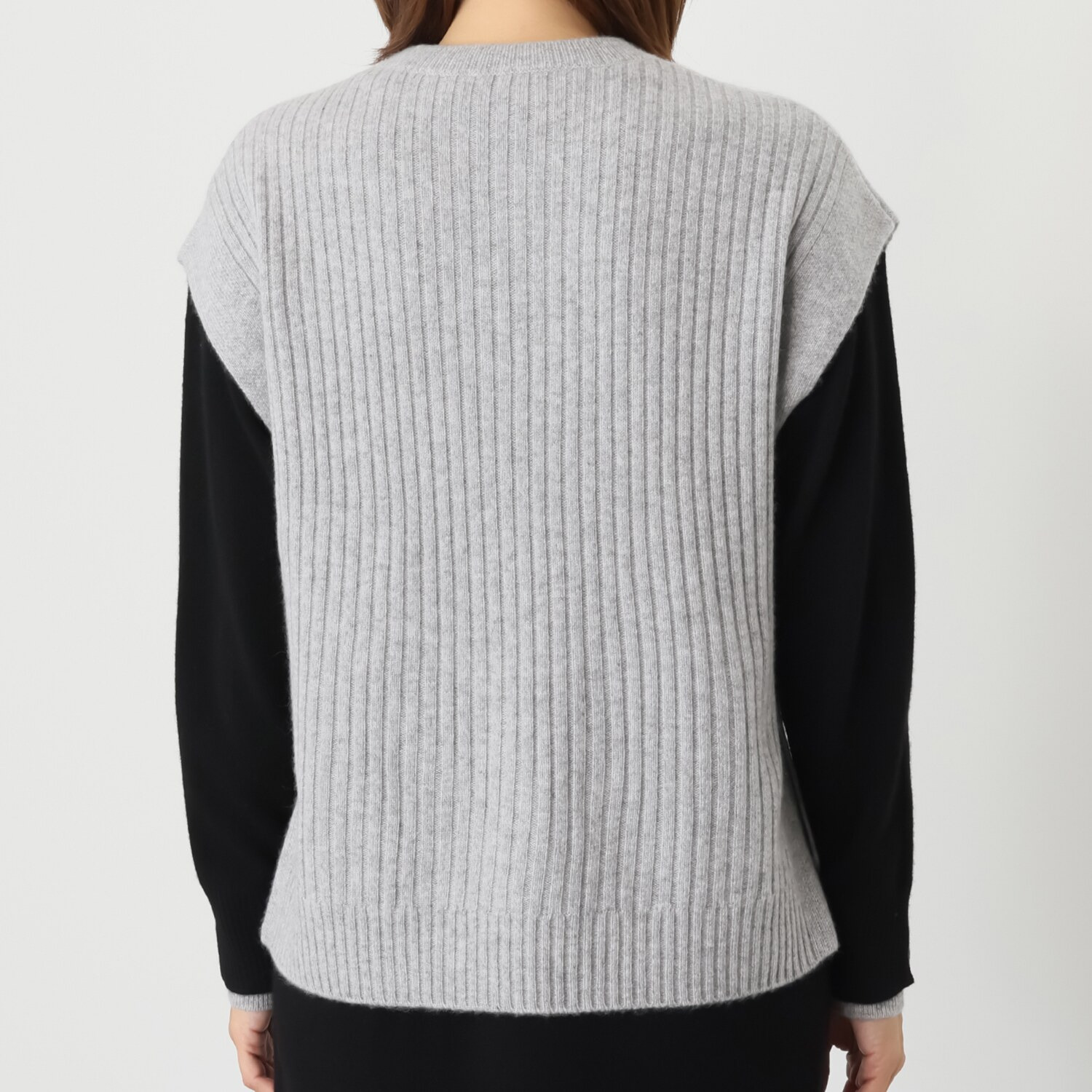 ナチュラム カシミヤ１００％ すっきり見えする リブ編ゆったりベスト