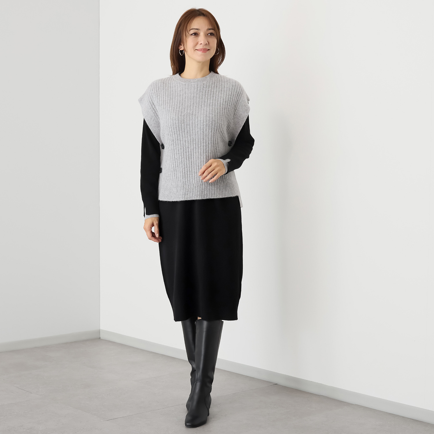 ナチュラム カシミヤ１００％ すっきり見えする リブ編ゆったりベスト