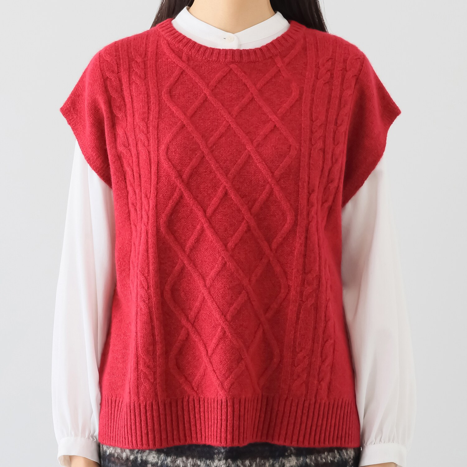 ナチュラム お手入れ簡単 カシミヤヤクの ゆったりシルエットの デザインベスト