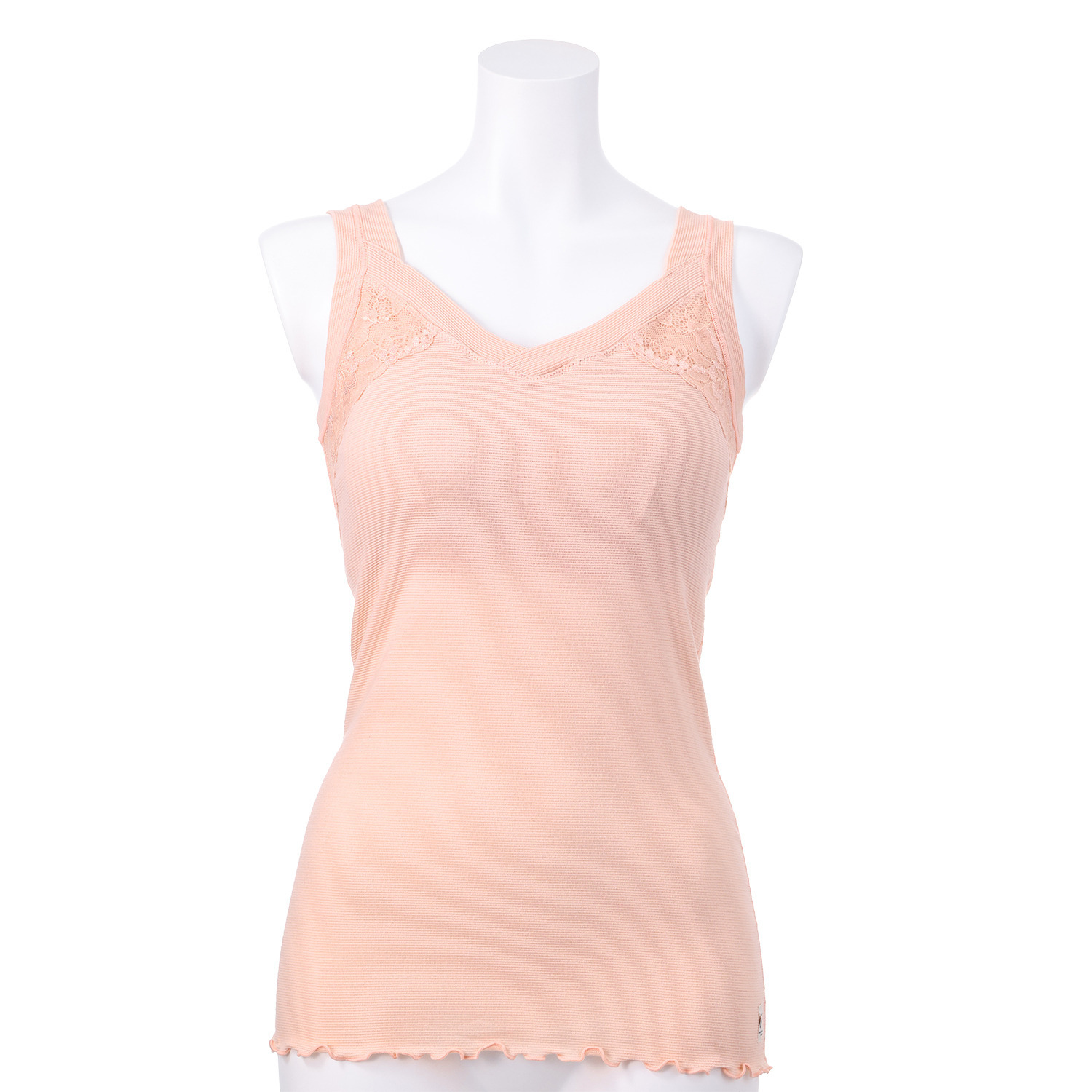 丸福ガーゼ 吸水速乾・抗菌防臭 綿モダール混 レーシー カップ付タンクトップ