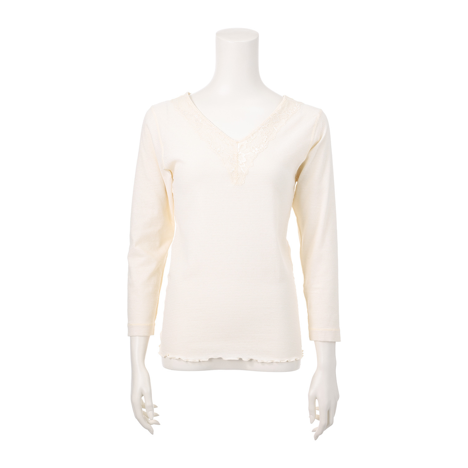 丸福ガーゼ 吸水速乾・抗菌防臭 綿モダール混 レーシー Ｖネック九分袖インナー