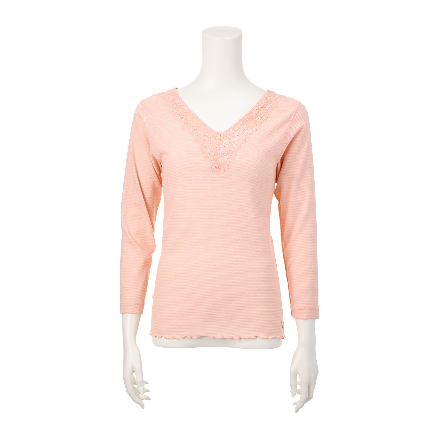 丸福ガーゼ 吸水速乾・抗菌防臭 綿モダール混 レーシー Ｖネック九分袖インナー