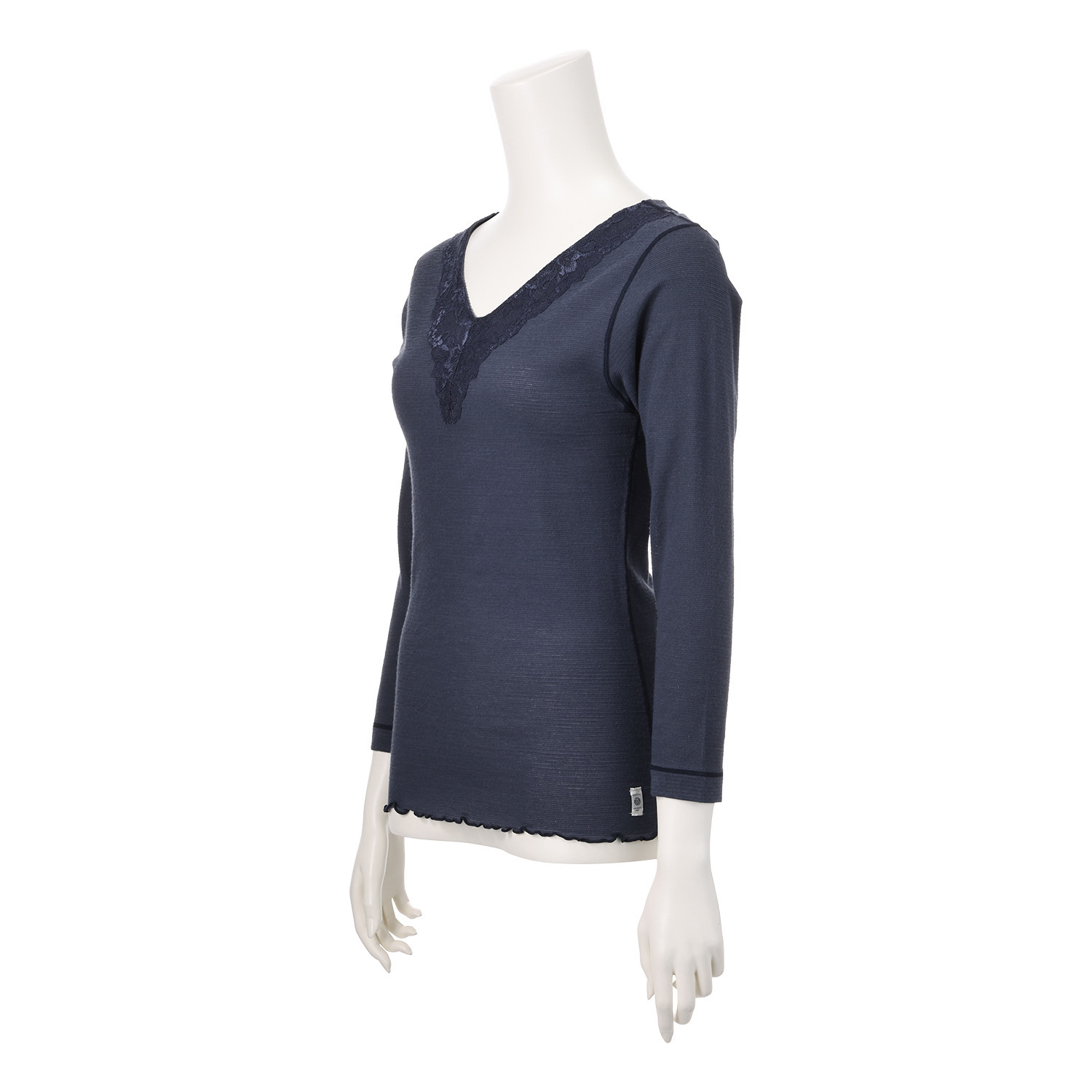 丸福ガーゼ 吸水速乾・抗菌防臭 綿モダール混 レーシー Ｖネック九分袖インナー