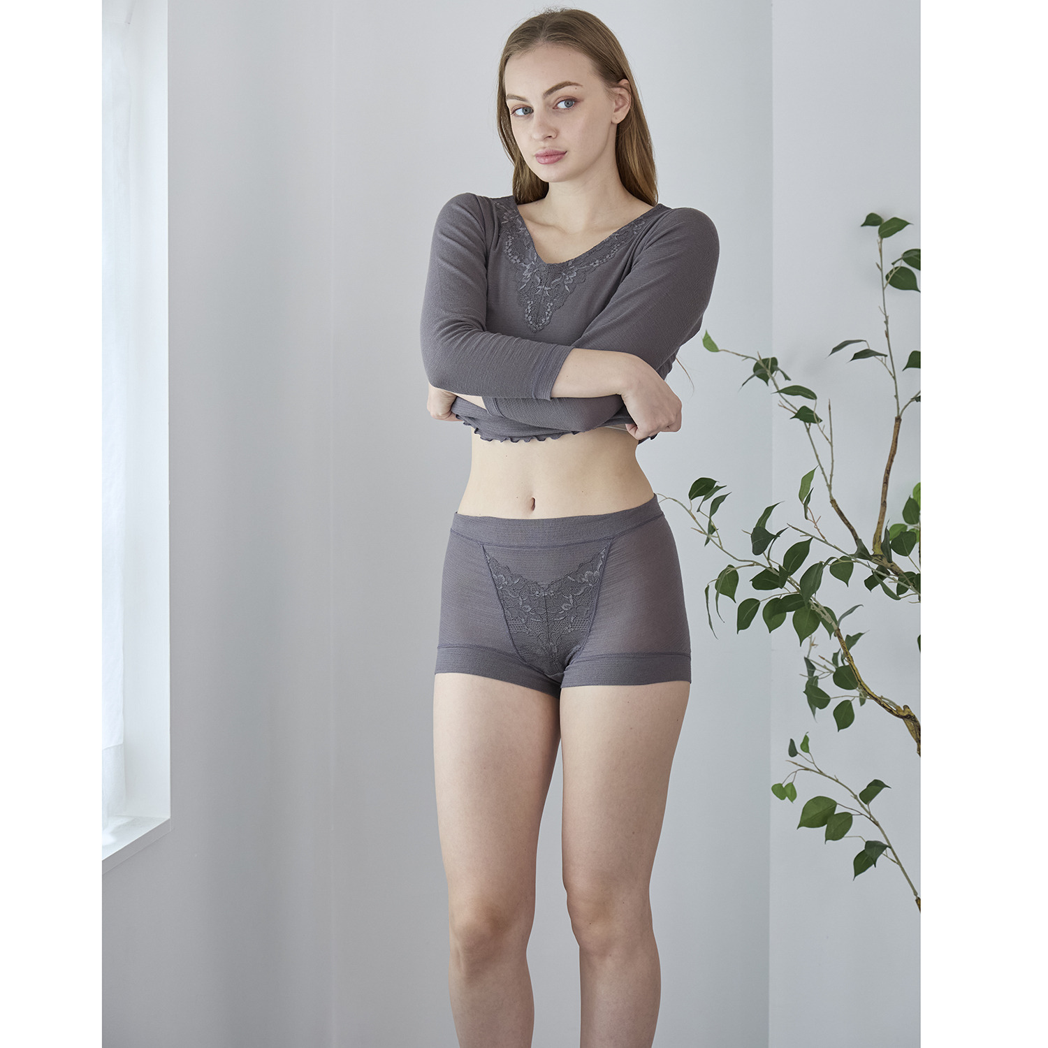 丸福ガーゼ 吸水速乾・抗菌防臭 綿モダール混 レーシー極らく 一分丈ショーツ２枚セット