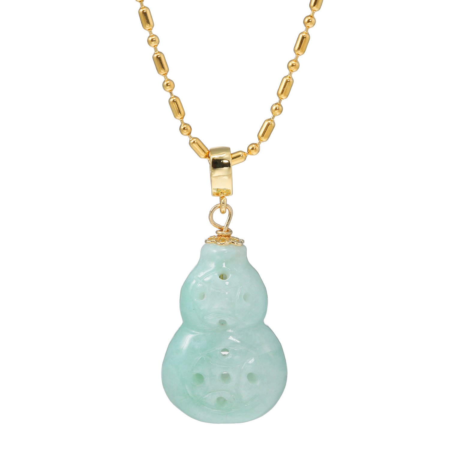 マスターストーン ステンレス 無着色本翡翠 透かし彫り ひょうたんモティーフ マグネットクラスプ付 ペンダント