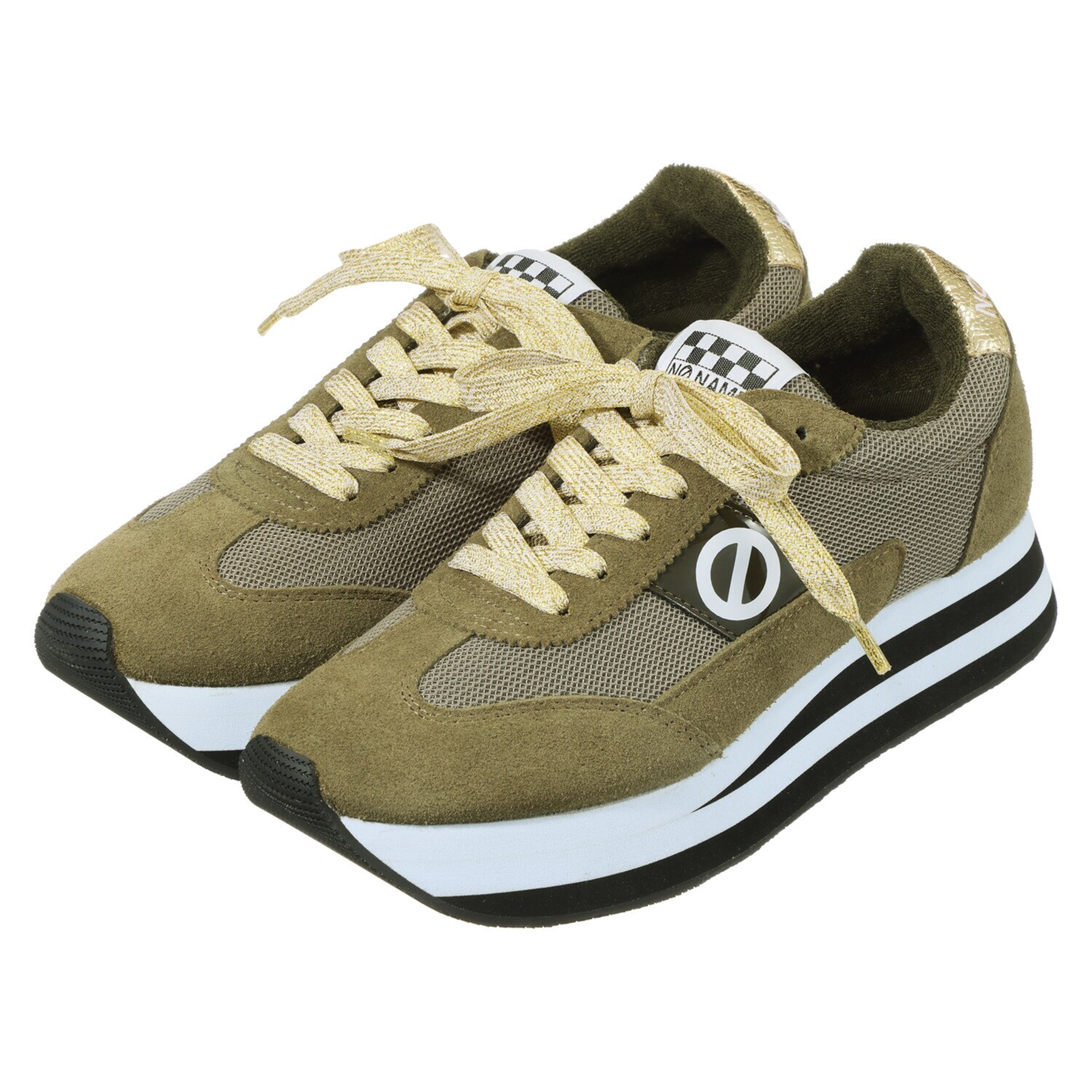 ノーネーム 牛革コンビ 軽量厚底スニーカー “フレックスジョガー”