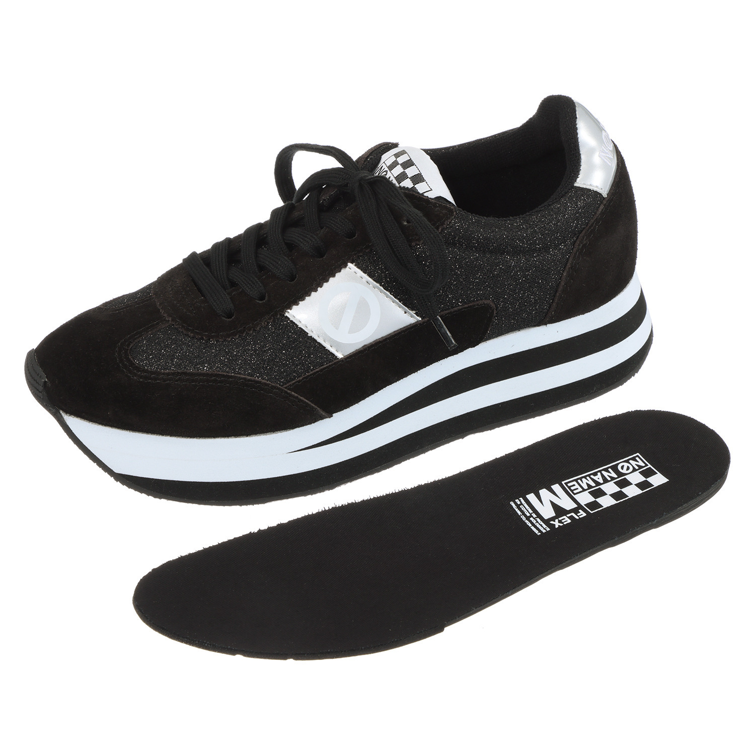 ノーネーム 牛革コンビ 軽量厚底スニーカー “フレックスジョガー”