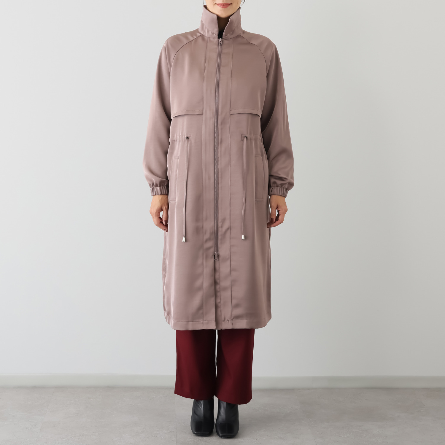 アンブリエ ヴィンテージサテン ドローストリング ロングコート