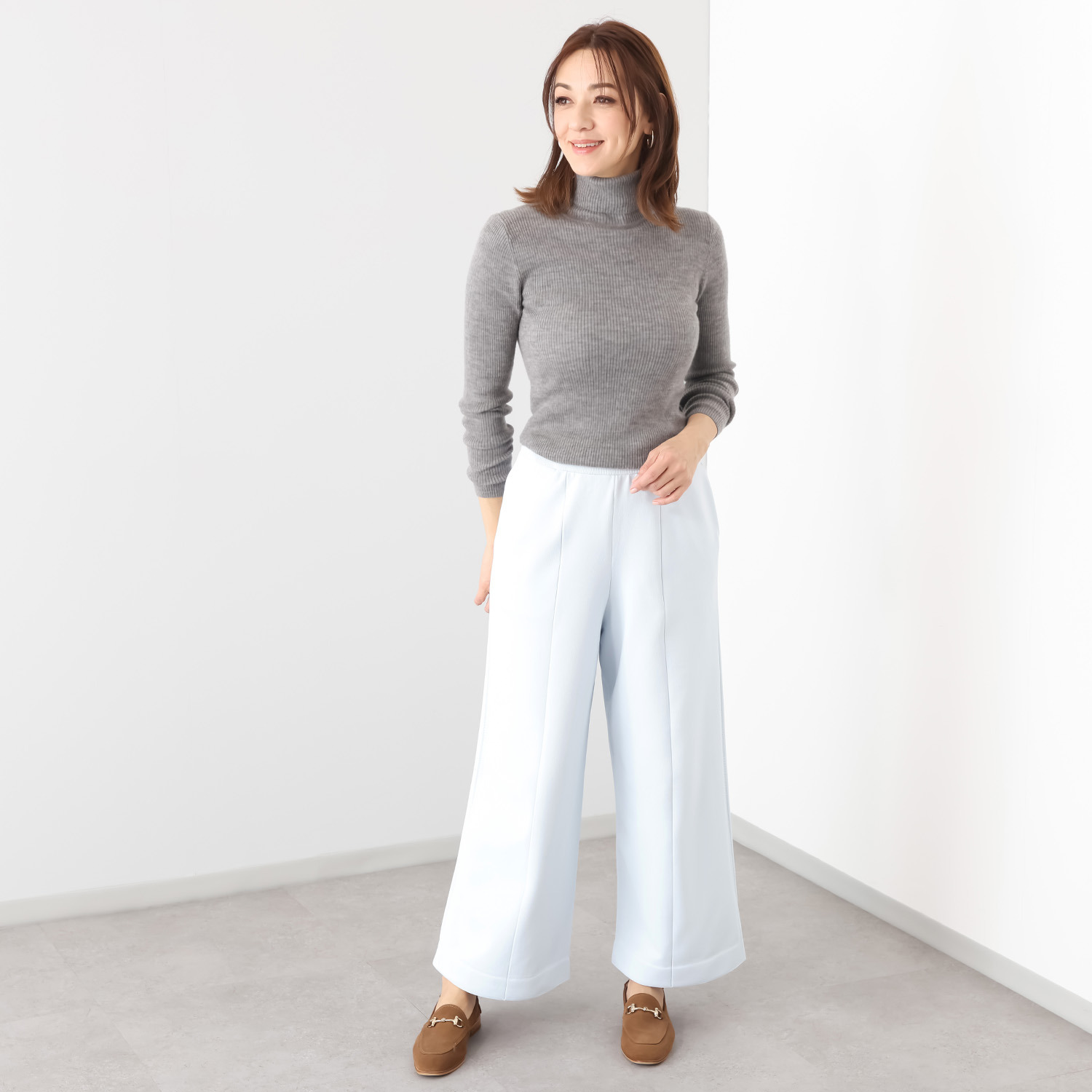 マルティジャーニ 日本製　匠の技 立体編 軽量ストレッチ ワイドパンツ