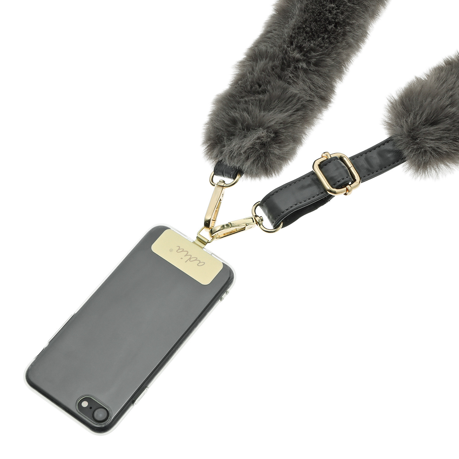 エイディア バッグやスマホが大変身！ 長さ調節ができる ポーチ付 エコファー ショルダーストラップ