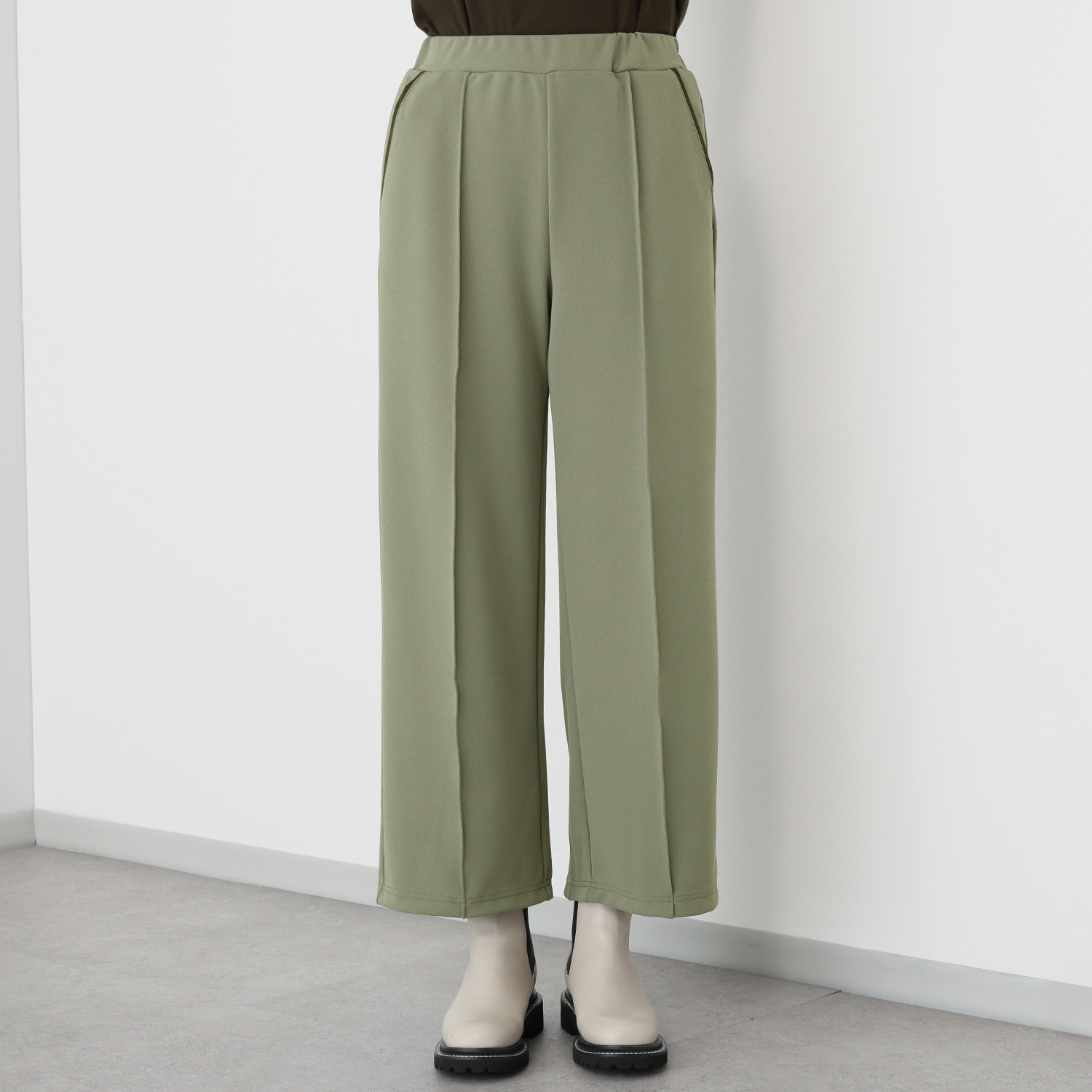 アンリック　オー　ブルー アクアスーティング ジョーゼット調ジャージー チュールアクセント セミワイドパンツ