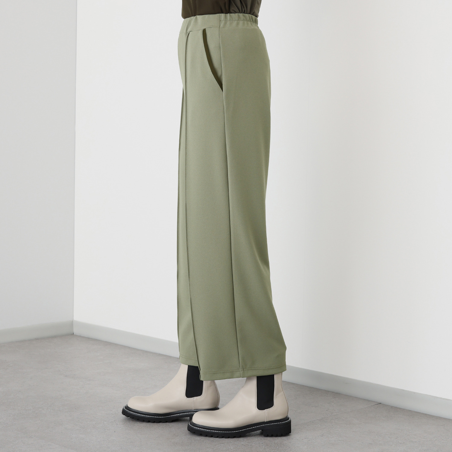 アンリック　オー　ブルー アクアスーティング ジョーゼット調ジャージー チュールアクセント セミワイドパンツ