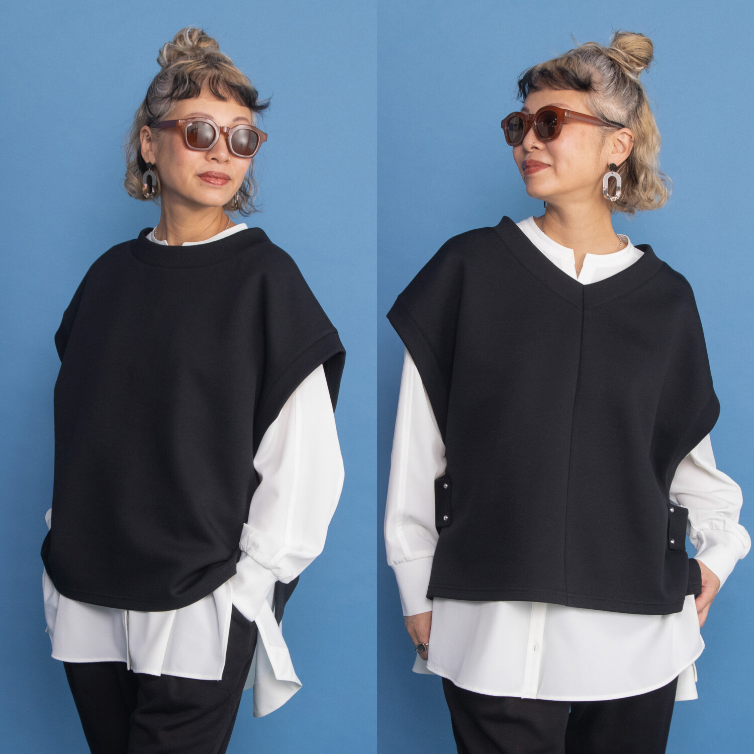 ヨーコモリモト スタッズアクセント ２ウェイデザイン プルオーバーベスト