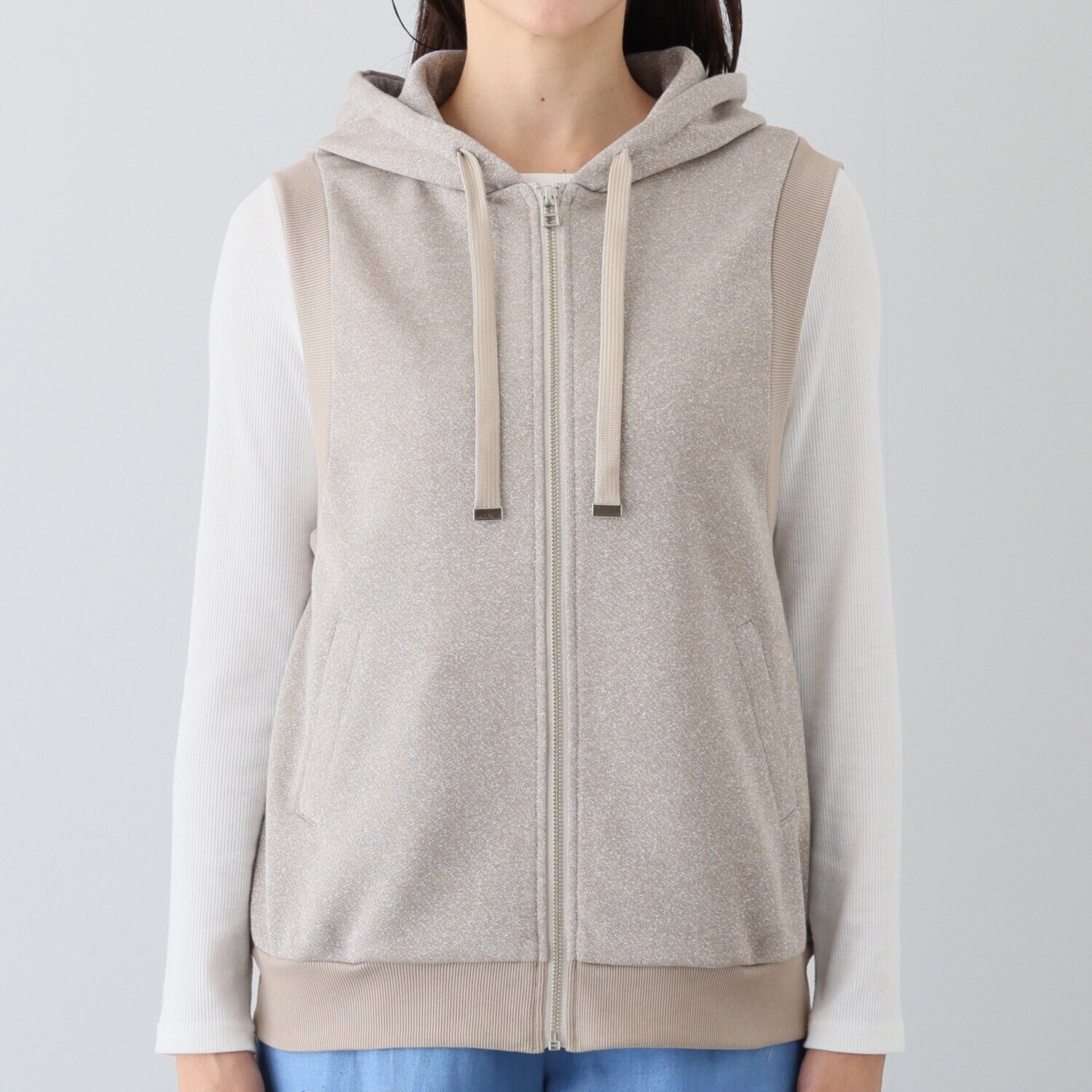 アンリック　オー　ブルー ラメ裏毛 コートインにも使える フーディージレ