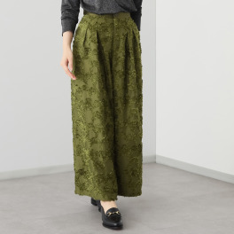 トマケトマ ジャガード ウエストサテン切替 タックワイドパンツ