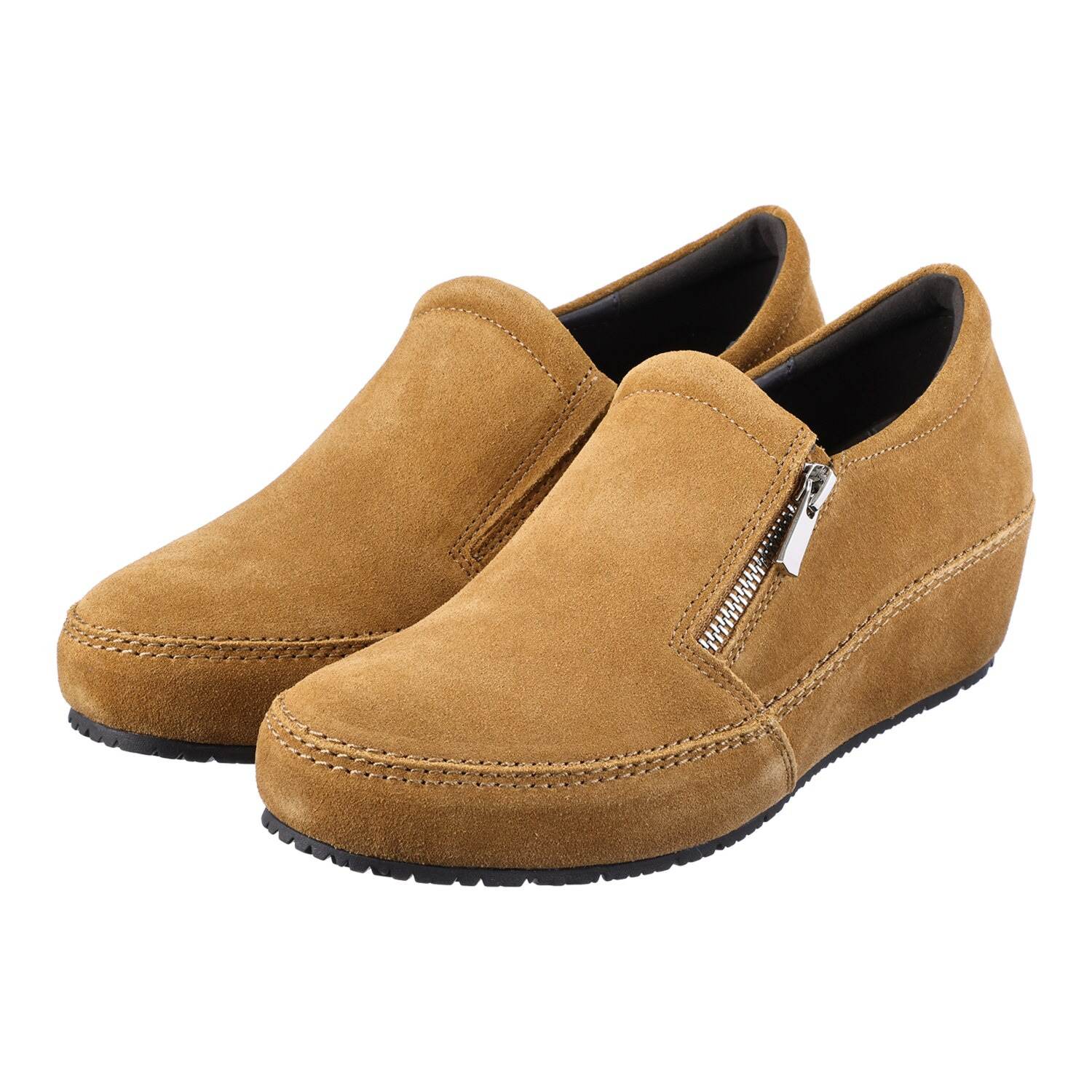 ヒナ　デイグリーン 日本製 牛革を贅沢に使った ジッパーデザイン インヒール調シューズ