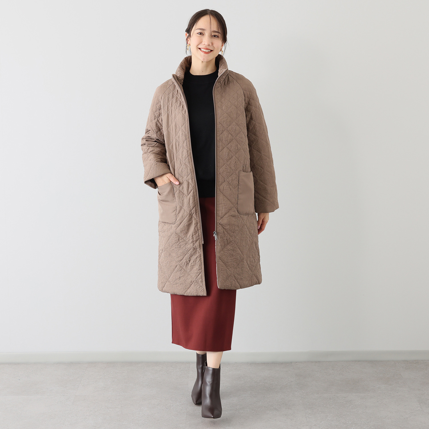 元町ゼラール ワッシャータフタ グラデーションキルト スタンドロングコート