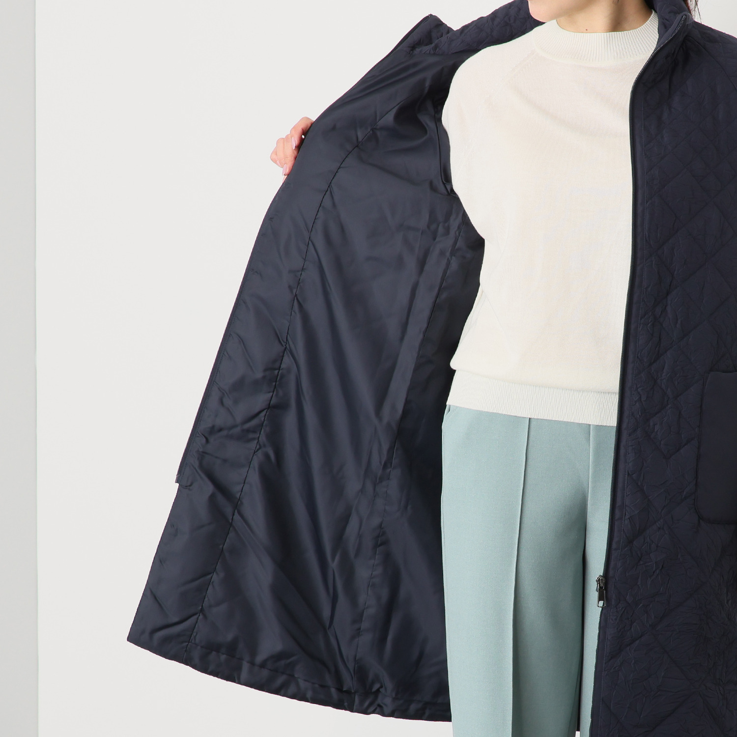 元町ゼラール ワッシャータフタ グラデーションキルト スタンドロングコート