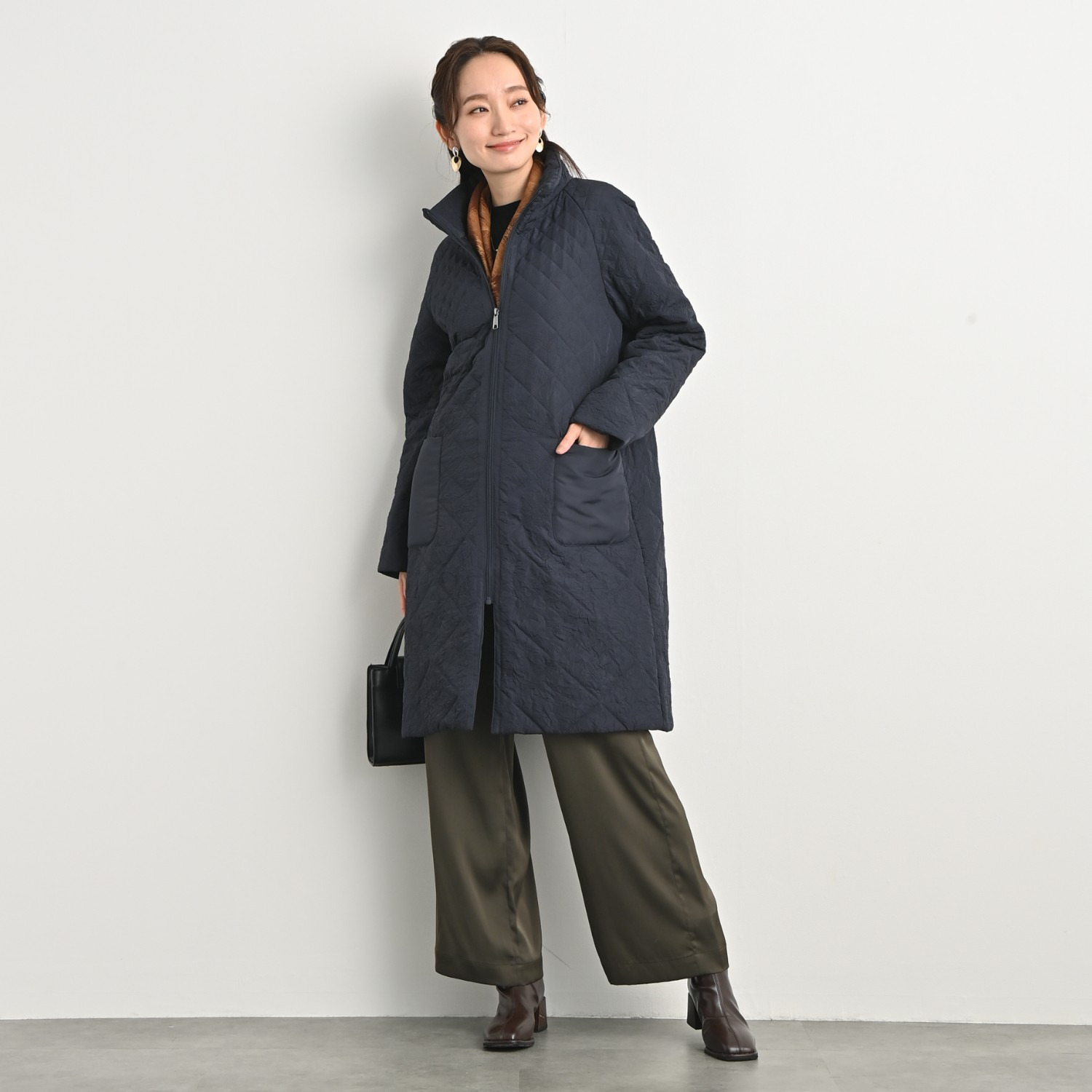 元町ゼラール ワッシャータフタ グラデーションキルト スタンドロングコート