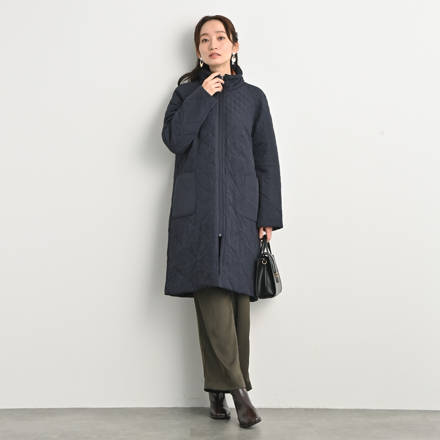 元町ゼラール ワッシャータフタ グラデーションキルト スタンドロングコート